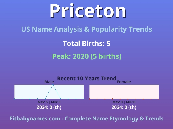 Infographic: Priceton name meaning, origin, and popularity trends in the United States (US baby name analysis chart)