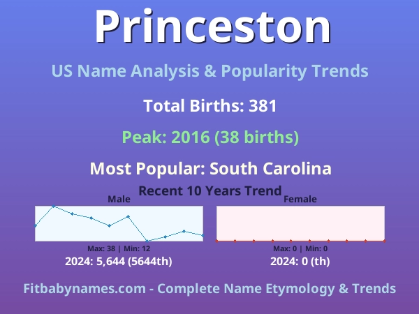 Infographic: Princeston name meaning, origin, and popularity trends in the United States (US baby name analysis chart)