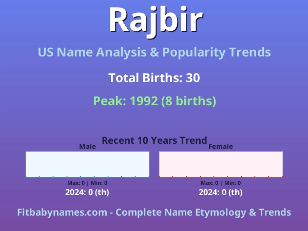 Infographic: Rajbir name meaning, origin, and popularity trends in the United States (US baby name analysis chart)
