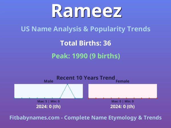 Infographic: Rameez name meaning, origin, and popularity trends in the United States (US baby name analysis chart)