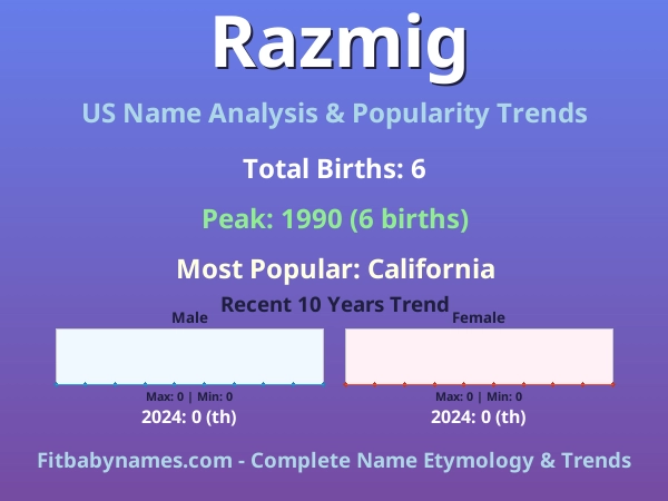 Infographic: Razmig name meaning, origin, and popularity trends in the United States (US baby name analysis chart)