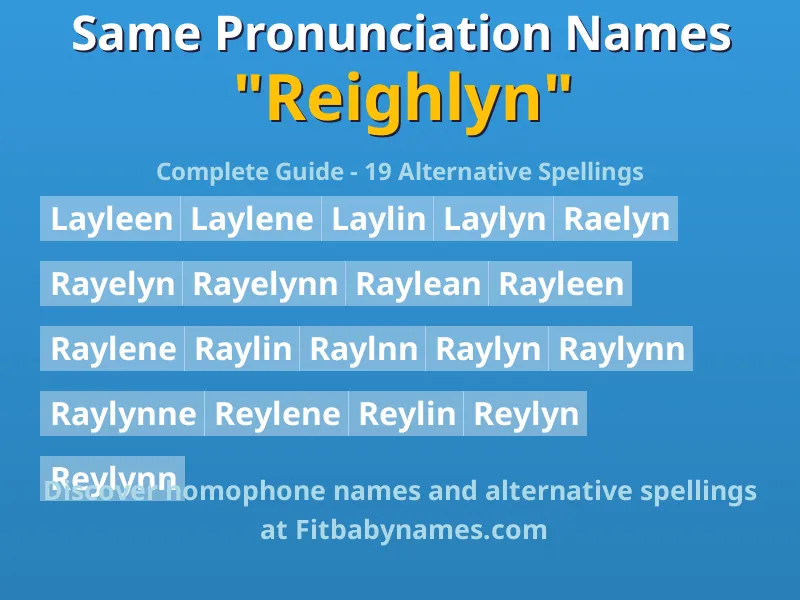 Infographic: Reighlyn same pronunciation names, similar names, and homophone names