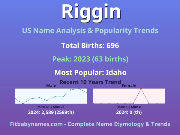 Infographic: Riggin name meaning, origin, and popularity trends in the United States (US baby name analysis chart)