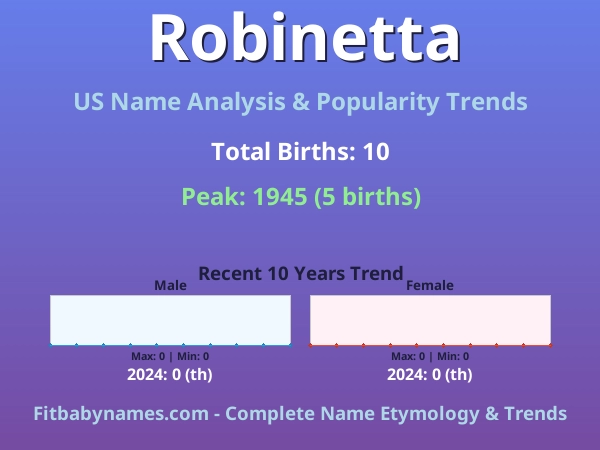 Infographic: Robinetta name meaning, origin, and popularity trends in the United States (US baby name analysis chart)