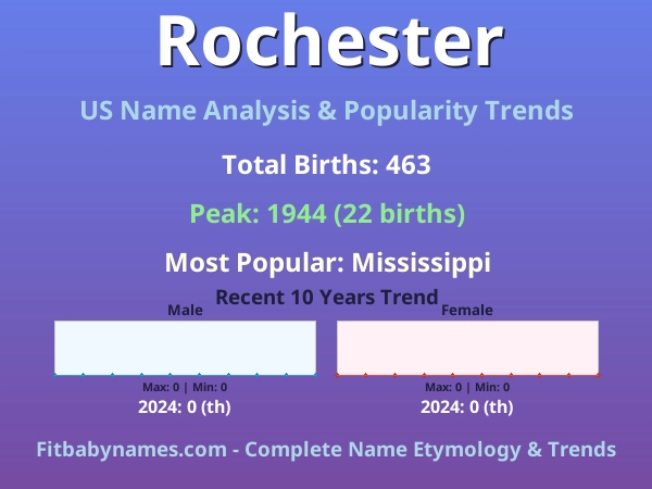 Infographic: Rochester name meaning, origin, and popularity trends in the United States (US baby name analysis chart)