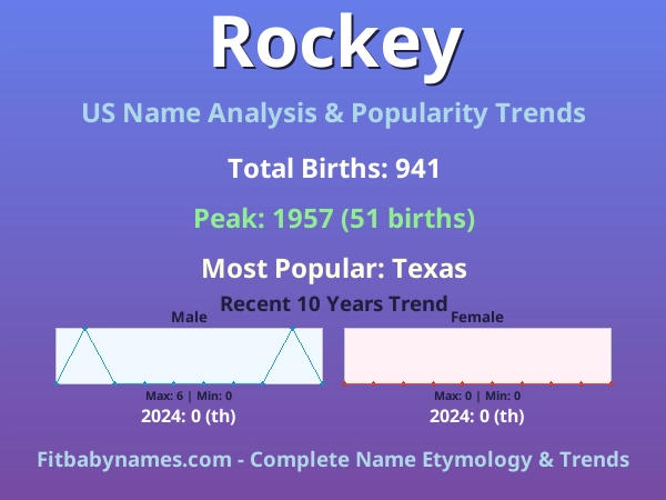 Infographic: Rockey name meaning, origin, and popularity trends in the United States (US baby name analysis chart)