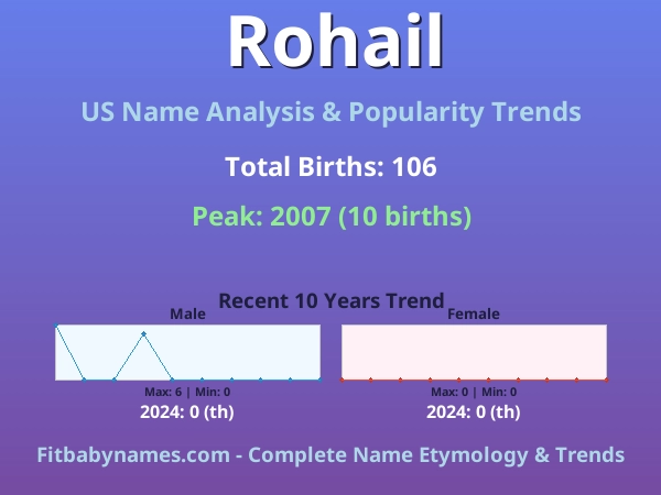 Infographic: Rohail name meaning, origin, and popularity trends in the United States (US baby name analysis chart)