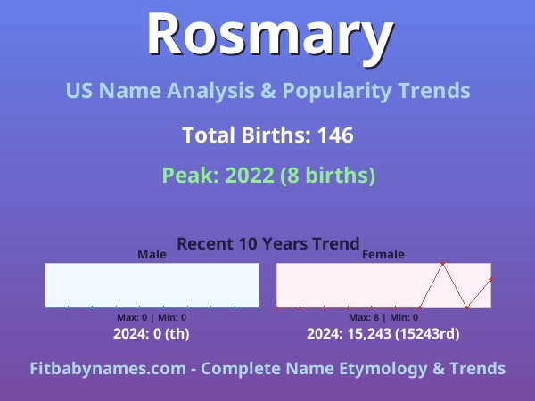 Infographic: Rosmary name meaning, origin, and popularity trends in the United States (US baby name analysis chart)