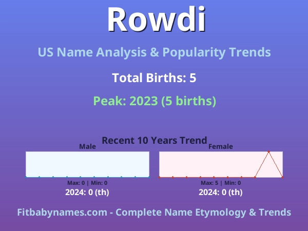 Infographic: Rowdi name meaning, origin, and popularity trends in the United States (US baby name analysis chart)