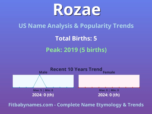 Infographic: Rozae name meaning, origin, and popularity trends in the United States (US baby name analysis chart)