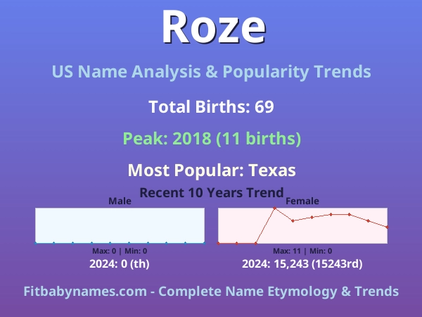 Infographic: Roze name meaning, origin, and popularity trends in the United States (US baby name analysis chart)