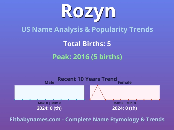 Infographic: Rozyn name meaning, origin, and popularity trends in the United States (US baby name analysis chart)