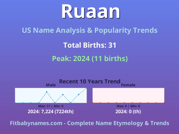 Infographic: Ruaan name meaning, origin, and popularity trends in the United States (US baby name analysis chart)