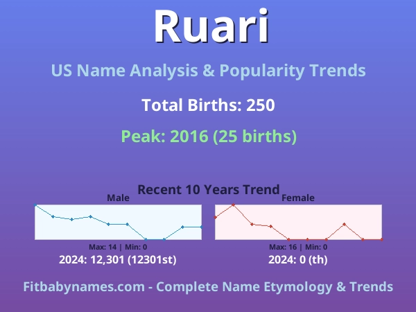 Infographic: Ruari name meaning, origin, and popularity trends in the United States (US baby name analysis chart)