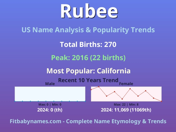 Infographic: Rubee name meaning, origin, and popularity trends in the United States (US baby name analysis chart)