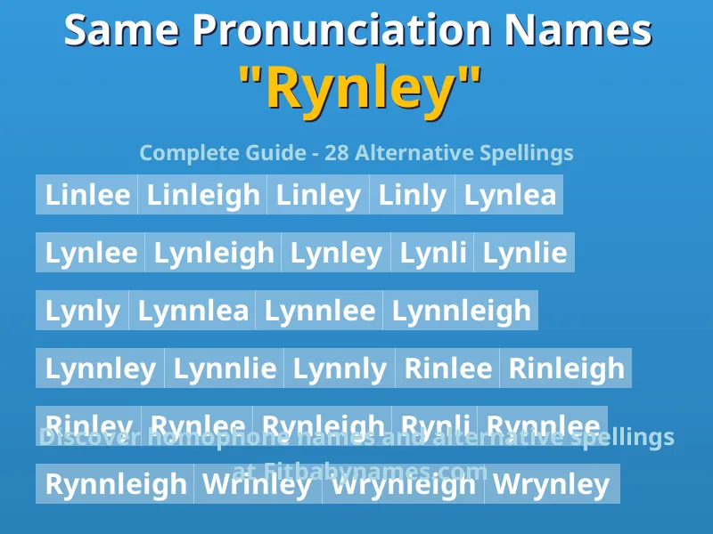 Infographic: Rynley same pronunciation names, similar names, and homophone names