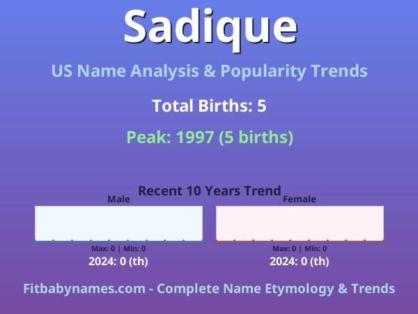 Infographic: Sadique name meaning, origin, and popularity trends in the United States (US baby name analysis chart)