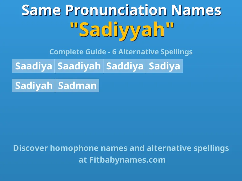 Infographic: Sadiyyah same pronunciation names, similar names, and homophone names