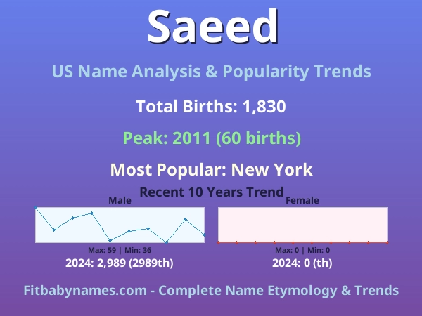 Infographic: Saeed name meaning, origin, and popularity trends in the United States (US baby name analysis chart)