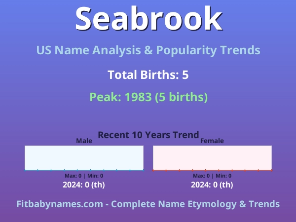 Infographic: Seabrook name meaning, origin, and popularity trends in the United States (US baby name analysis chart)