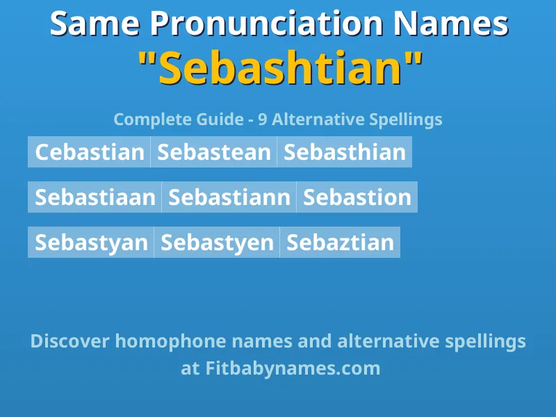 Infographic: Sebashtian same pronunciation names, similar names, and homophone names