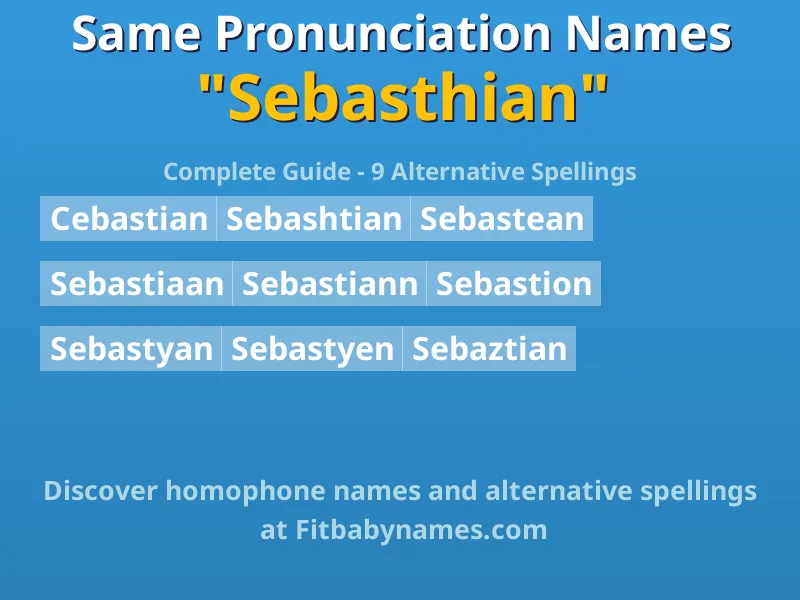 Infographic: Sebasthian same pronunciation names, similar names, and homophone names