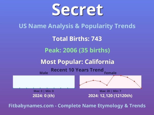 Infographic: Secret name meaning, origin, and popularity trends in the United States (US baby name analysis chart)