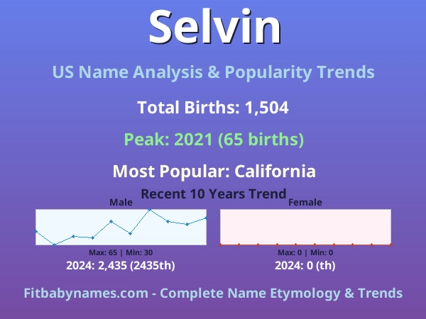 Infographic: Selvin name meaning, origin, and popularity trends in the United States (US baby name analysis chart)
