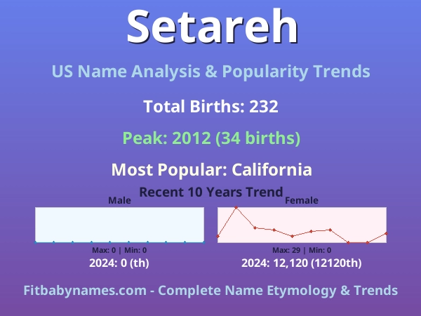 Infographic: Setareh name meaning, origin, and popularity trends in the United States (US baby name analysis chart)