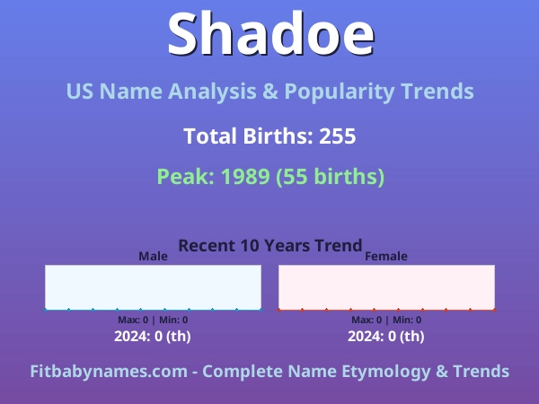 Infographic: Shadoe name meaning, origin, and popularity trends in the United States (US baby name analysis chart)