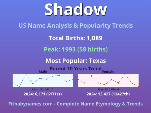 Infographic: Shadow name meaning, origin, and popularity trends in the United States (US baby name analysis chart)