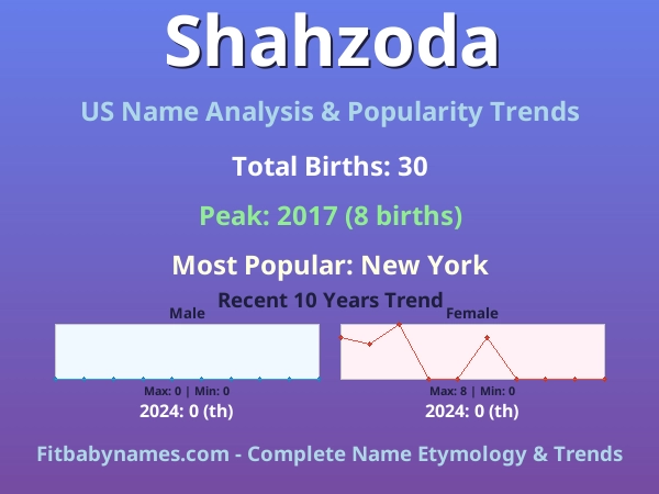 Infographic: Shahzoda name meaning, origin, and popularity trends in the United States (US baby name analysis chart)