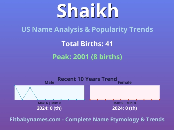 Infographic: Shaikh name meaning, origin, and popularity trends in the United States (US baby name analysis chart)