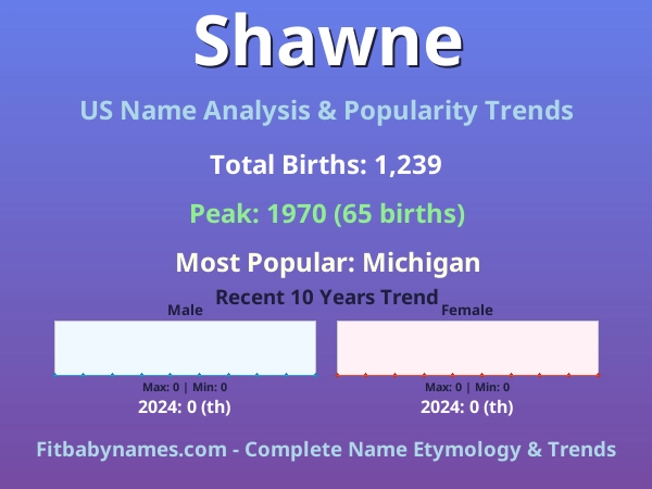 Infographic: Shawne name meaning, origin, and popularity trends in the United States (US baby name analysis chart)