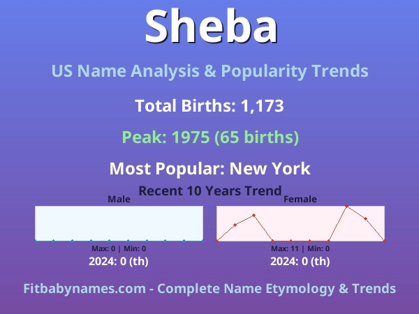 Infographic: Sheba name meaning, origin, and popularity trends in the United States (US baby name analysis chart)
