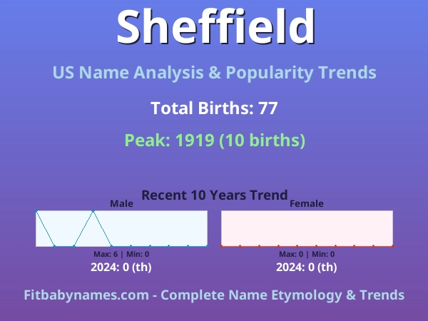 Infographic: Sheffield name meaning, origin, and popularity trends in the United States (US baby name analysis chart)
