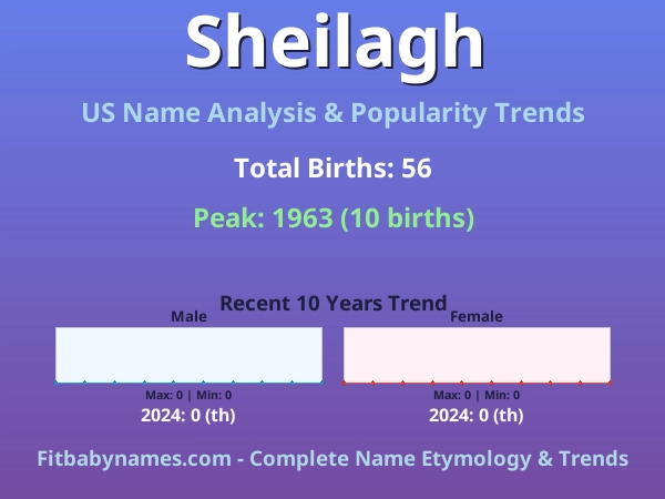 Infographic: Sheilagh name meaning, origin, and popularity trends in the United States (US baby name analysis chart)