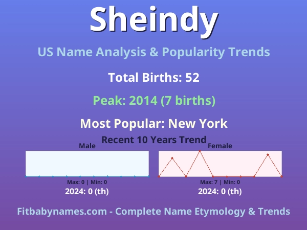 Infographic: Sheindy name meaning, origin, and popularity trends in the United States (US baby name analysis chart)