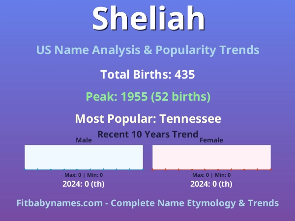 Infographic: Sheliah name meaning, origin, and popularity trends in the United States (US baby name analysis chart)