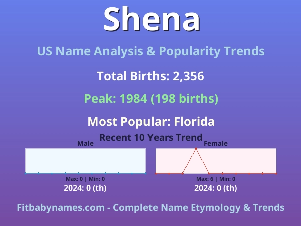 Infographic: Shena name meaning, origin, and popularity trends in the United States (US baby name analysis chart)