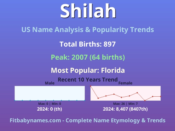 Infographic: Shilah name meaning, origin, and popularity trends in the United States (US baby name analysis chart)