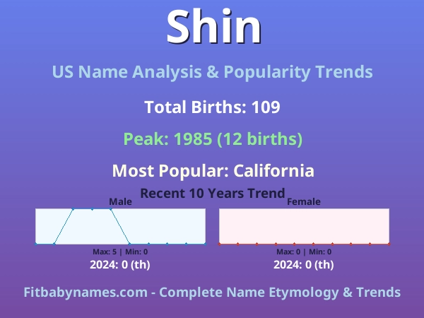 Infographic: Shin name meaning, origin, and popularity trends in the United States (US baby name analysis chart)