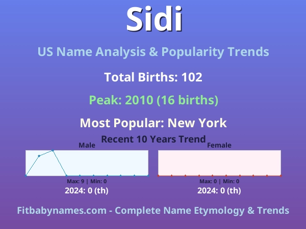 Infographic: Sidi name meaning, origin, and popularity trends in the United States (US baby name analysis chart)