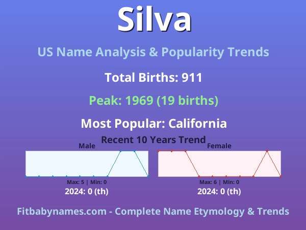 Infographic: Silva name meaning, origin, and popularity trends in the United States (US baby name analysis chart)