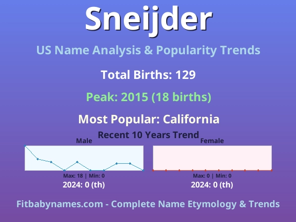 Infographic: Sneijder name meaning, origin, and popularity trends in the United States (US baby name analysis chart)
