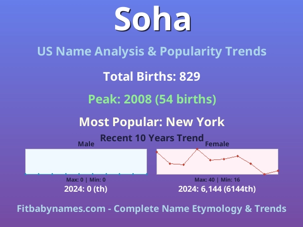 Infographic: Soha name meaning, origin, and popularity trends in the United States (US baby name analysis chart)