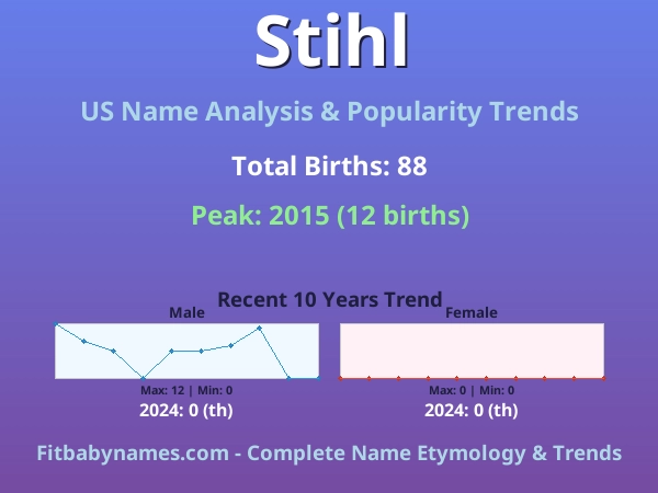 Infographic: Stihl name meaning, origin, and popularity trends in the United States (US baby name analysis chart)