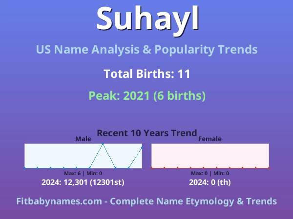 Infographic: Suhayl name meaning, origin, and popularity trends in the United States (US baby name analysis chart)