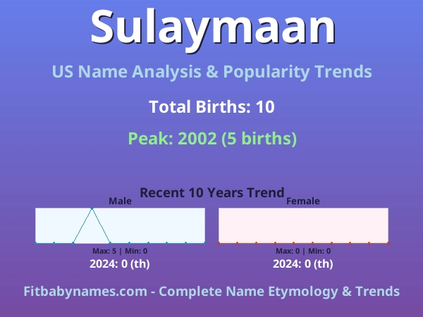 Infographic: Sulaymaan name meaning, origin, and popularity trends in the United States (US baby name analysis chart)