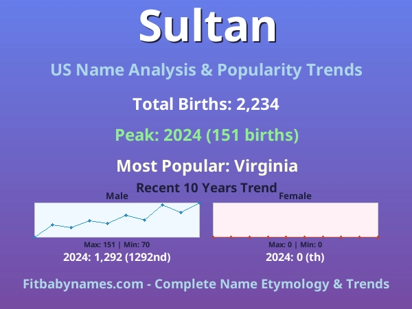 Infographic: Sultan name meaning, origin, and popularity trends in the United States (US baby name analysis chart)